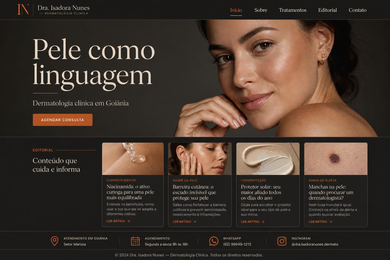 Site entregue para Dra. Isadora Nunes — Dermatologia clínica